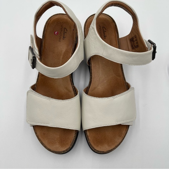 Clarks Unstructured Women’s 9.5 Lizby White Leather Adjustable Wedge Sandals - Picture 11 of 14